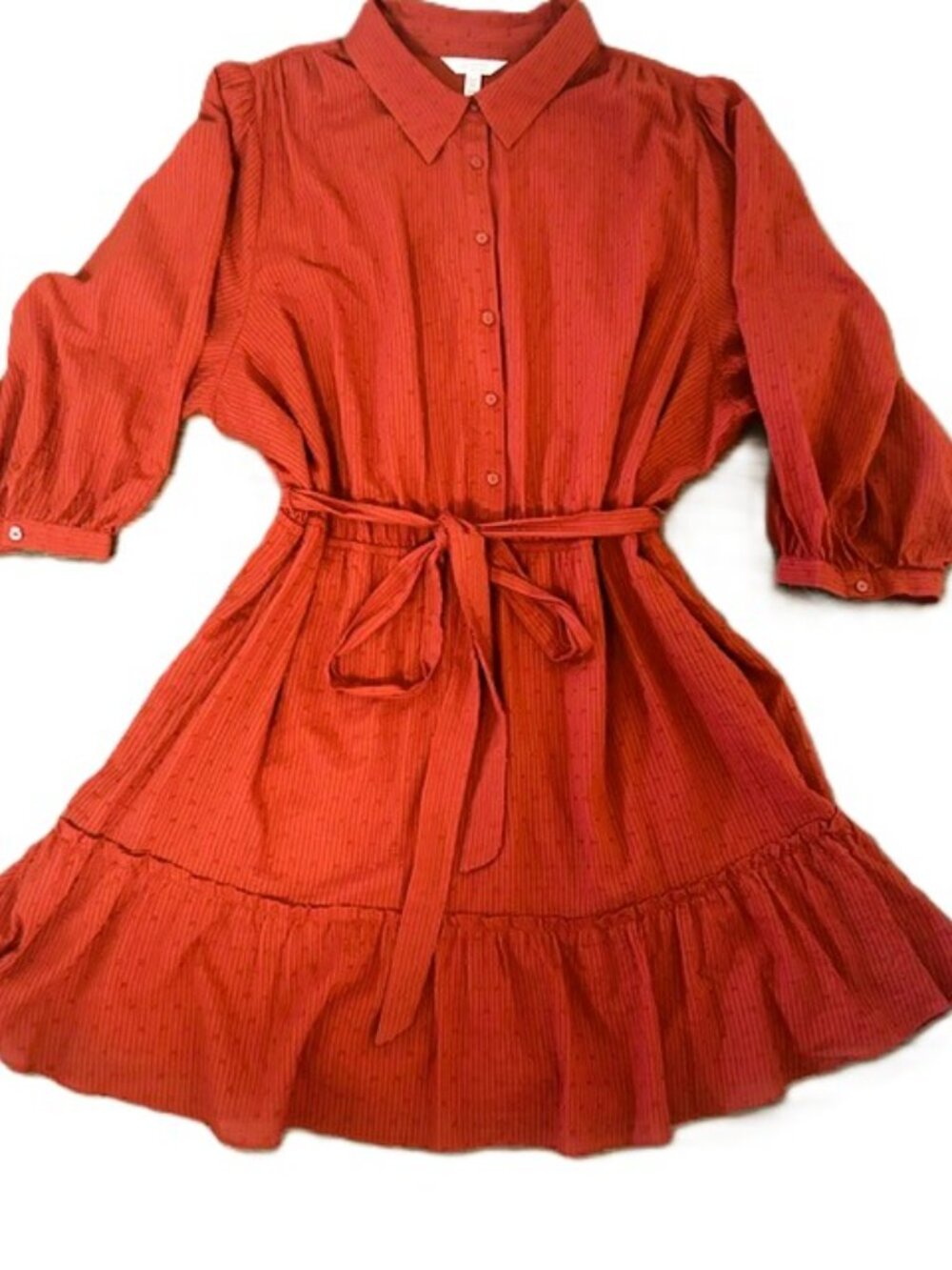 LC Lauren Conrad Ladies Dress 3X Burnt Orange 3 / 4 Puff Sleeves Drop Waist Read